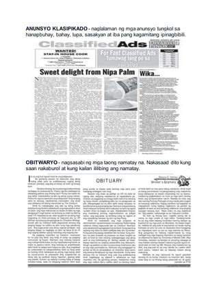 anunsyo klasipikado sa dyaryo|Obituwaryo .